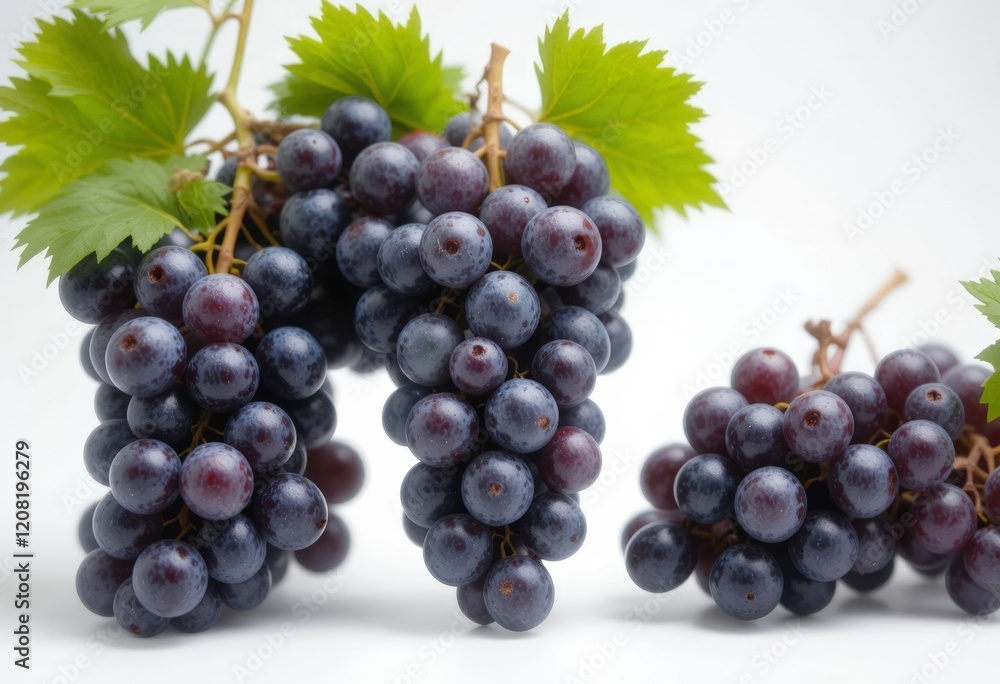 Fresh grape bunches with juicy berries of rich color, located on a clean white background Fresh grape bunches with juicy berries of rich color, located on a clean white background