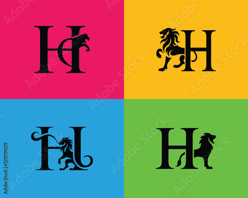 Lion Logo With H Letter. Letter H Lion Head Design, Lion Logo, H Letter Logo, Adobe Vector Illustration.