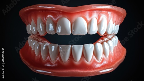 Realistic Render of Open Mouth with Healthy White Teeth on Deep Black Background Emphasizing Oral Care and Dental Hygiene Concepts photo