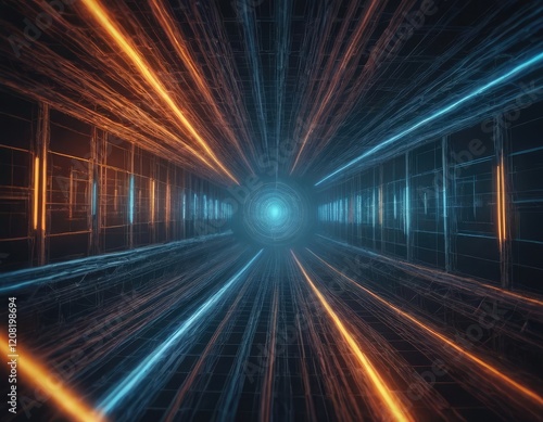 A glowing light in the middle of a dark room image