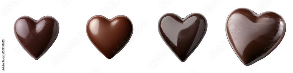 A series of heart-shaped chocolates in varying shades of brown, showcasing their glossy, smooth surfaces. A series of heart-shaped chocolates in varying shades of brown, showcasing their glossy, smooth surfaces.