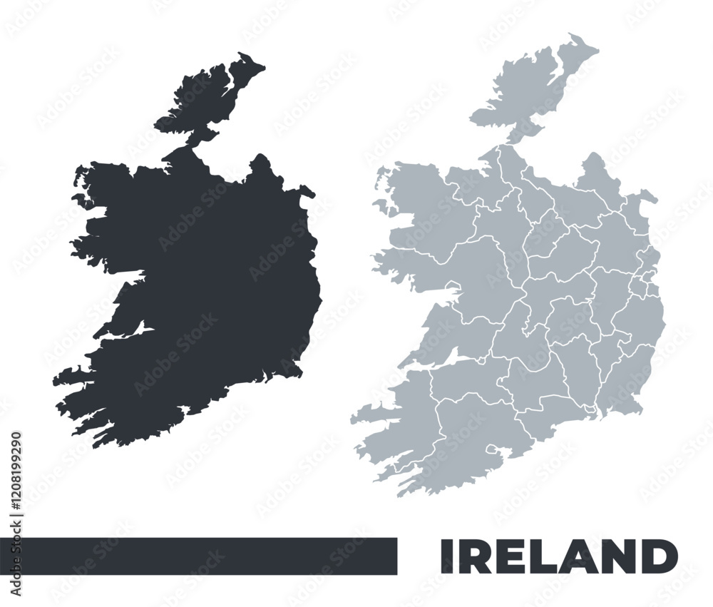 Obraz premium Ireland flat and border outline vector maps