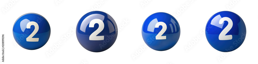 Four blue spheres, each displaying the number 2 in white, arranged in a row. Four blue spheres, each displaying the number 2 in white, arranged in a row.