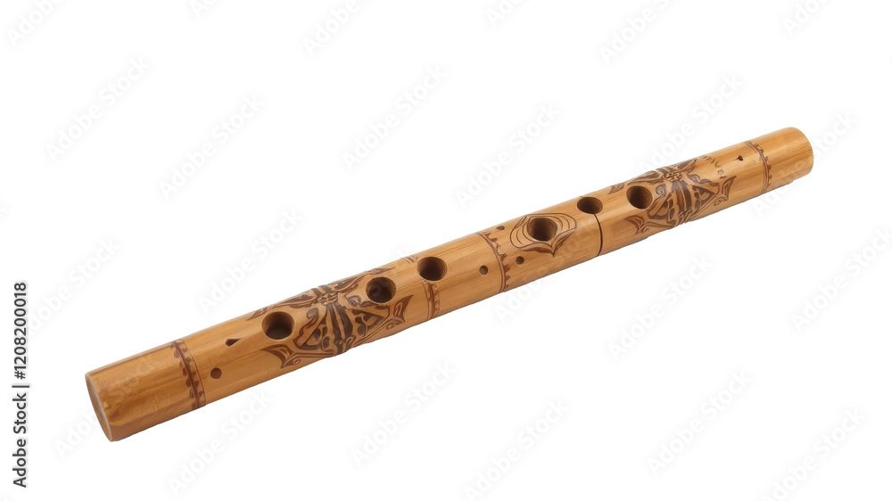 Bolivian bamboo flute isolated on white background with delicate craftsmanship and intricate carvings, music, instrument Bolivian bamboo flute isolated on white background with delicate craftsmanship and intricate carvings, music, instrument