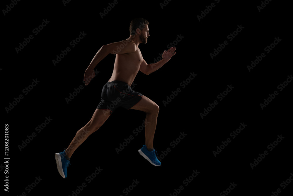 Muscular man running. Sportsman jogger running. Man sportsman running for exercise. Sport athlete man run. Runner at long sport run. Sportsman runner running isolated on black. Sport run. Race day Muscular man running. Sportsman jogger running. Man sportsman running for exercise. Sport athlete man run. Runner at long sport run. Sportsman runner running isolated on black. Sport run. Race day