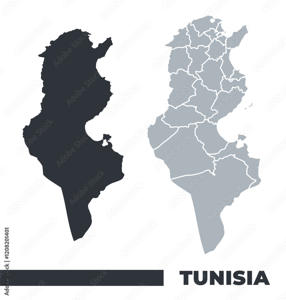 Tunisia flat and border outline vector maps Tunisia flat and border outline vector maps