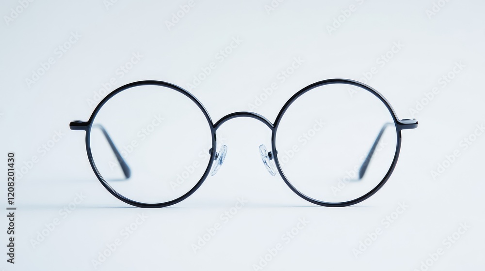 Fototapeta premium Stylish round black glasses on a light background showcasing modern eyewear design and fashion trends