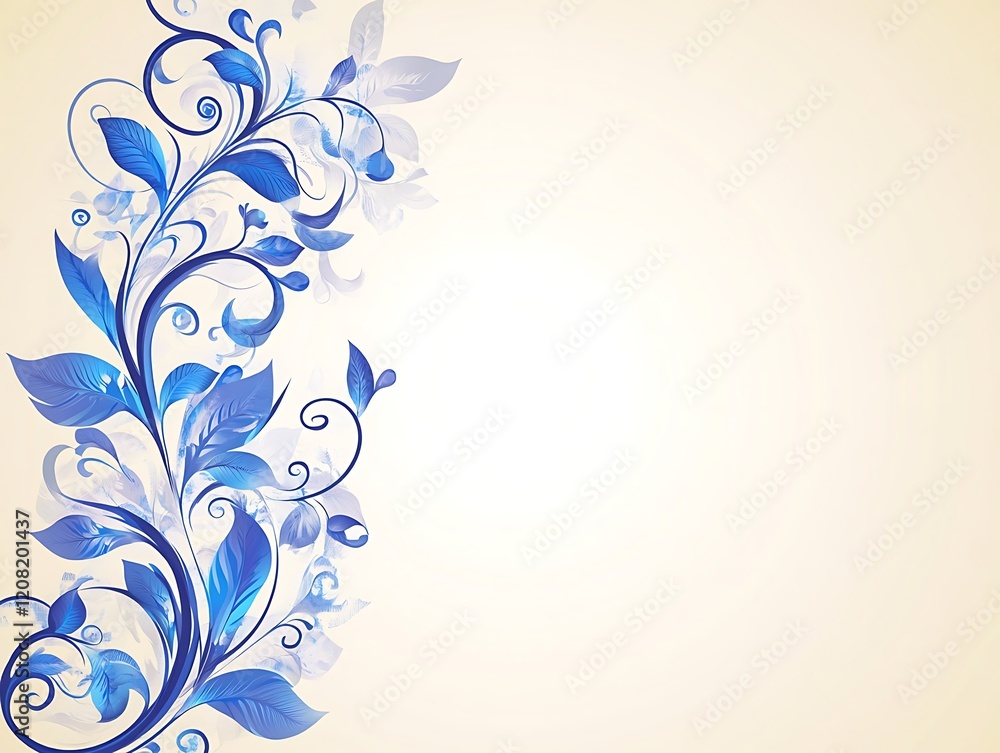 Elegant Blue Floral Design on Cream Background Elegant Blue Floral Design on Cream Background