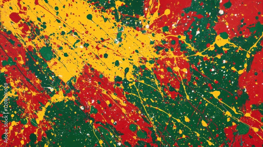 Fototapeta premium Abstract Red Yellow And Green Paint Splatter Artwork