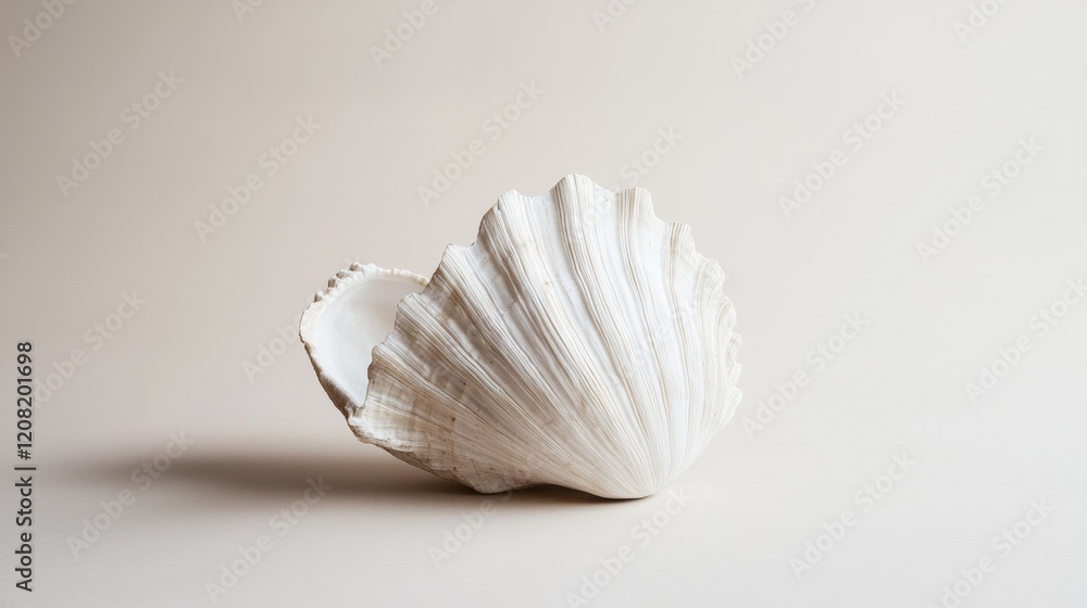 Minimalist white seashell on neutral background Minimalist white seashell on neutral background