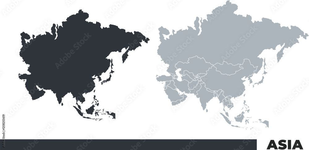 Obraz premium Asia flat and border outline vector maps