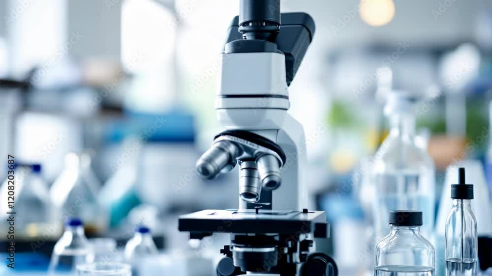 Modern Laboratory Equipment with Professional Microscope. Scientific Research and Medical Analysis Setup in Clean Lab Environment. Healthcare Technology and Innovation Concept with Copy Space Modern Laboratory Equipment with Professional Microscope. Scientific Research and Medical Analysis Setup in Clean Lab Environment. Healthcare Technology and Innovation Concept with Copy Space
