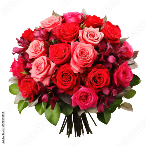 Elegant Red Rose Bouquet with Ribbon - Classic Fresh Floral Arrangement for Romance and Special Occasions PNG Icon on transparent background