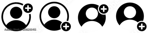 Add new user icon vector male person profile avatar with plus symbol, Add user profile icons. Add User Icon | Minimal Vector for Profile Addition and Account Creation. Add New User Profile Icon.