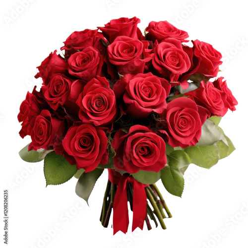 Elegant Red Rose Bouquet with Ribbon - Classic Fresh Floral Arrangement for Romance and Special Occasions PNG Icon on transparent background