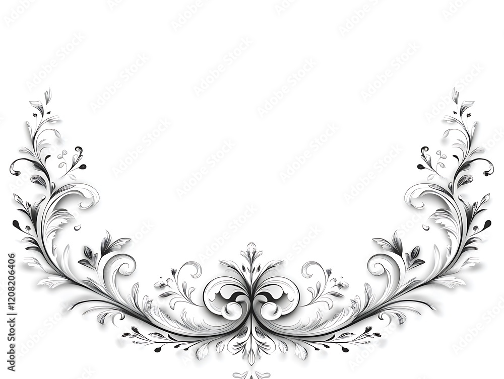 Elegant grayscale floral design with swirling patterns Elegant grayscale floral design with swirling patterns