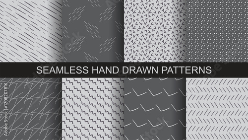 Set of seamless hand drawn linear patterns
