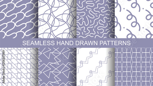Set of seamless hand drawn linear patterns
