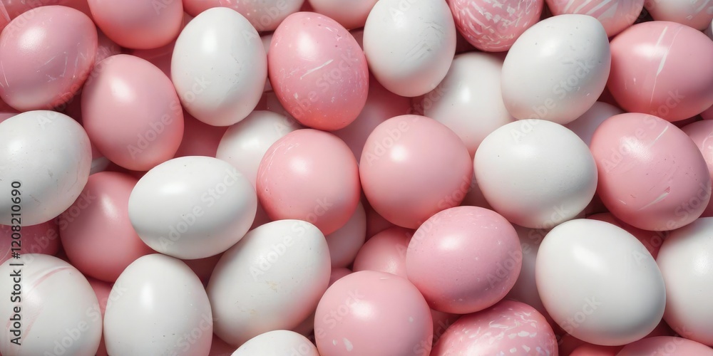Close up of a pattern made of pink and white Easter eggs, eggs, delicate Close up of a pattern made of pink and white Easter eggs, eggs, delicate