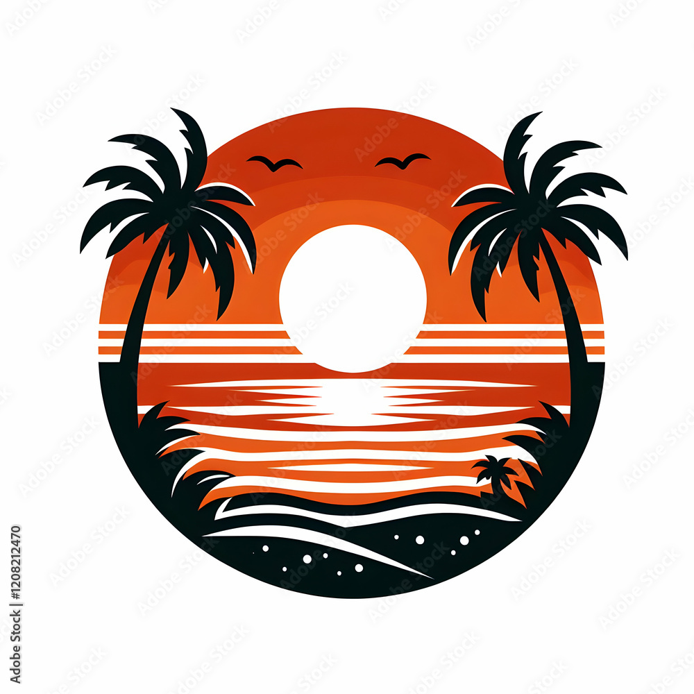 Fototapeta premium Tropical island ,sunset,illustration