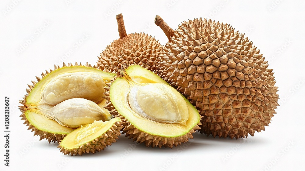 Fototapeta premium Isolated Durian Fruit on White Background Highlighting Unique Features