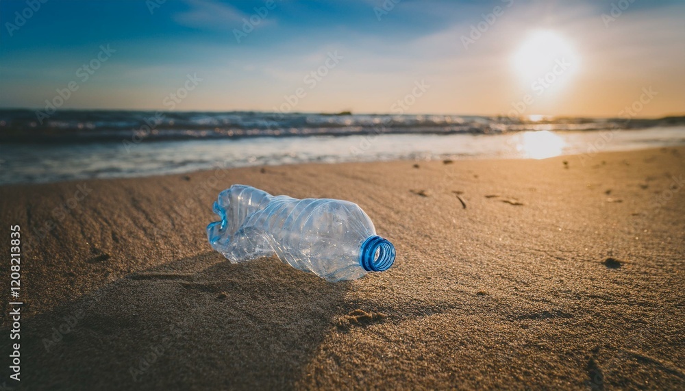 Plastic bottle garbage on the beach. Environmental pollution issues. Plastic bottle garbage on the beach. Environmental pollution issues.