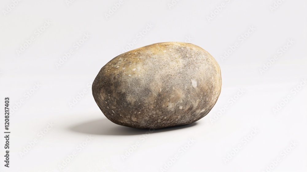 A close-up view of a rustic potato with earthy tones and a rough texture against a clean, white background. A close-up view of a rustic potato with earthy tones and a rough texture against a clean, white background.