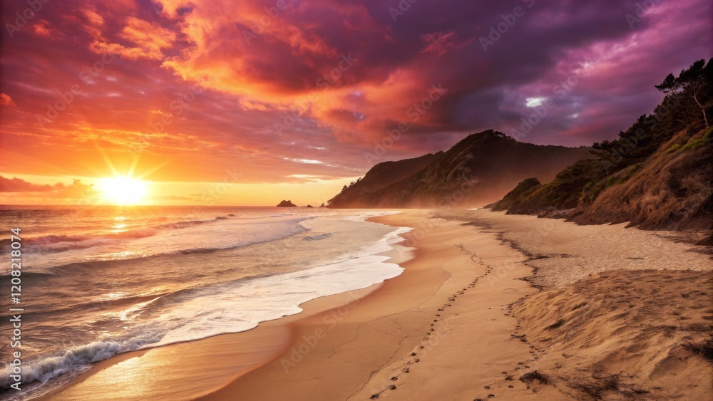Fiery Sunset Beachscape Coastal Composition with Dramatic Sky and Footprints, Beach Photography, Landscape Beach photography, sunset photography Fiery Sunset Beachscape Coastal Composition with Dramatic Sky and Footprints, Beach Photography, Landscape Beach photography, sunset photography