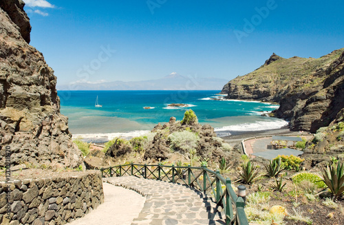 La Gomera, Canary Islands, Spain. Path down to the quiet beach at Playa de La Caleta near Hermigua
