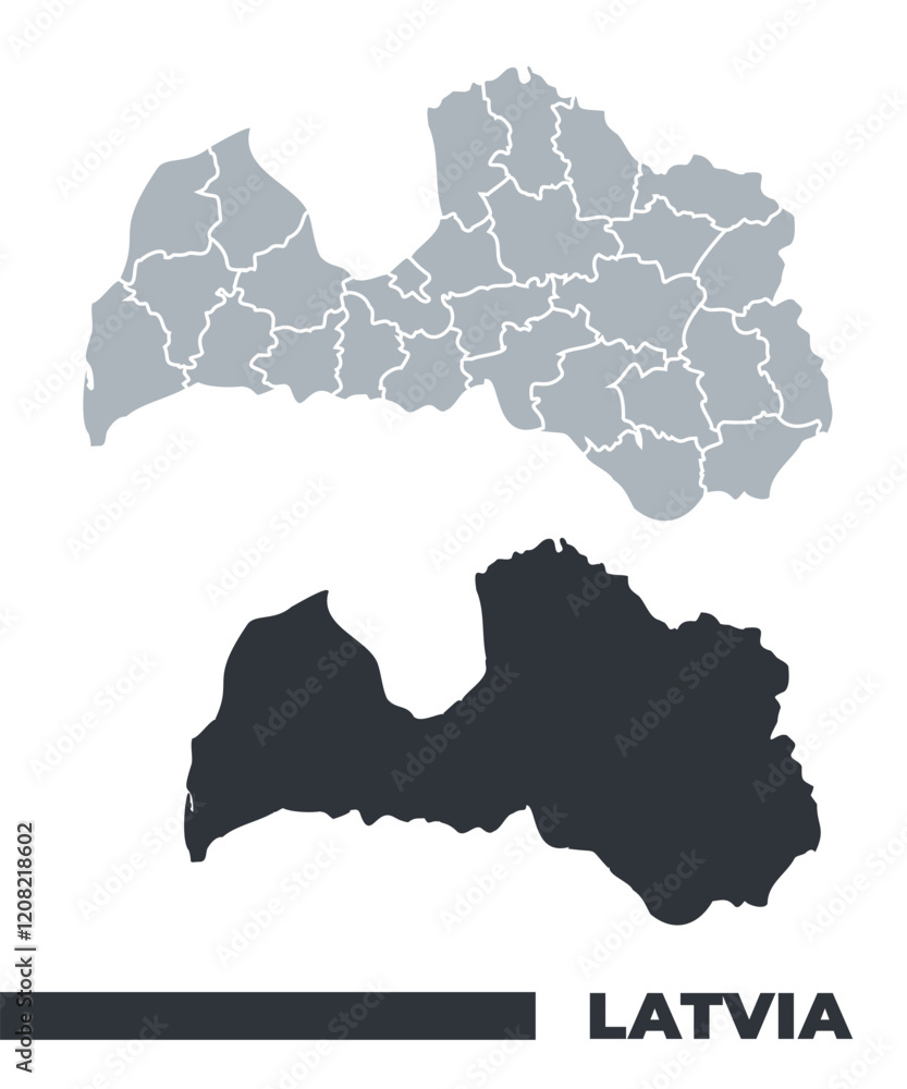 Obraz premium Latvia flat and border outline vector maps