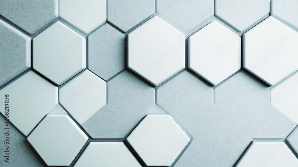 Fototapeta premium Abstract Hexagon Pattern Soft Light Gray White Texture. AI Generated