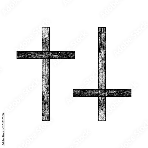 wooden cross and wooden cross upside down hand drawing vector isolated on background.