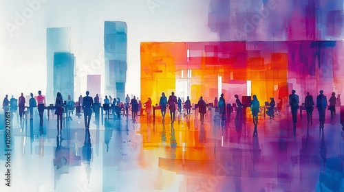 Wallpaper Mural Abstract painting of diverse people gathering in a vibrant city setting. Torontodigital.ca