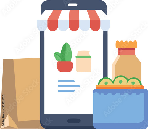 online market smartphone payment paper bag food