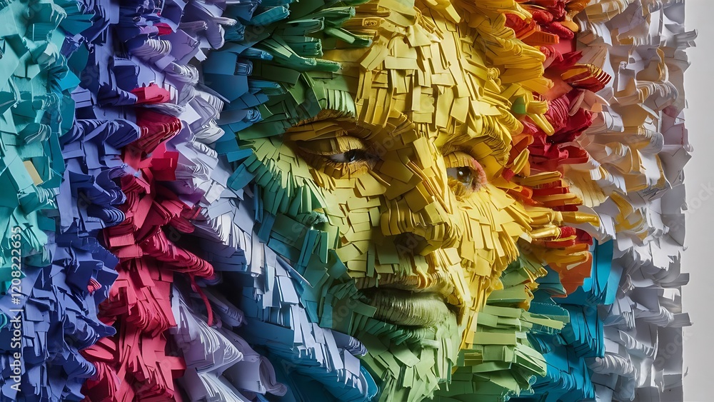 Close up view of texture made of ripped colorful paper pieces Close up view of texture made of ripped colorful paper pieces