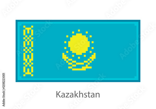 Vector illustration of the Kazakhstan flag in pixel art or mosaic style on white background. Collection of flags of the countries of the world.