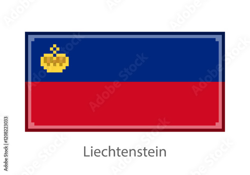 Vector illustration of the Liechtenstein flag in pixel art or mosaic style on white background. Collection of flags of the countries of the world.