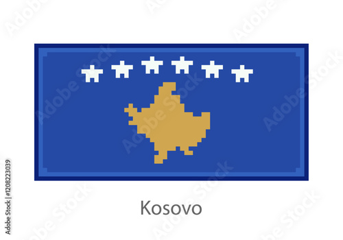 Vector illustration of the Kosovo flag in pixel art or mosaic style on white background. Collection of flags of the countries of the world.