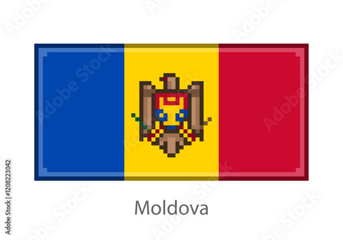 Vector illustration of the Moldova flag in pixel art or mosaic style on white background. Collection of flags of the countries of the world.