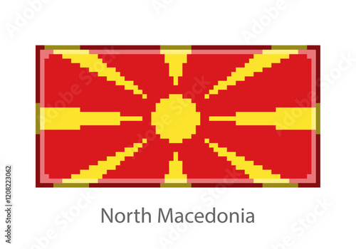 Vector illustration of the North Macedonia flag in pixel art or mosaic style on white background. Collection of flags of the countries of the world.