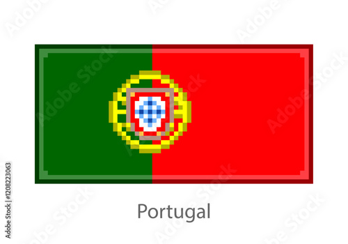 Vector illustration of the Portugal flag in pixel art or mosaic style on white background. Collection of flags of the countries of the world.