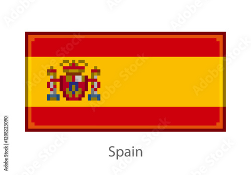 Vector illustration of the Spain flag in pixel art or mosaic style on white background. Collection of flags of the countries of the world.