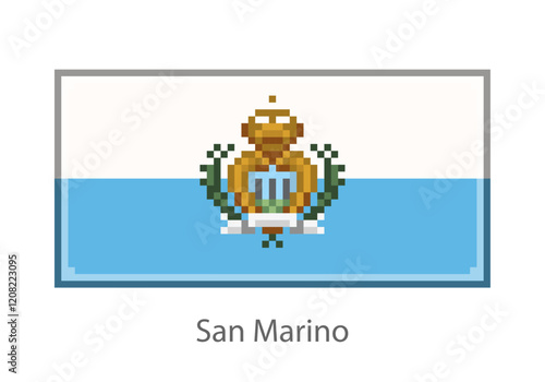Vector illustration of the San Marino flag in pixel art or mosaic style on white background. Collection of flags of the countries of the world.