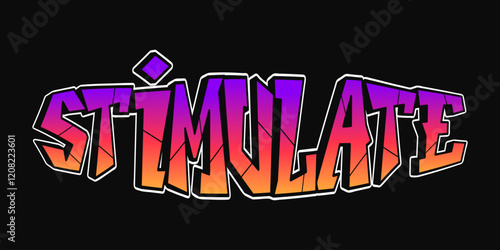 Stimulate word trippy psychedelic graffiti style letters. Vector hand drawn doodle cartoon logo Stimulate illustration. Funny cool trippy letters, fashion, graffiti style print t-shirt, poster concept