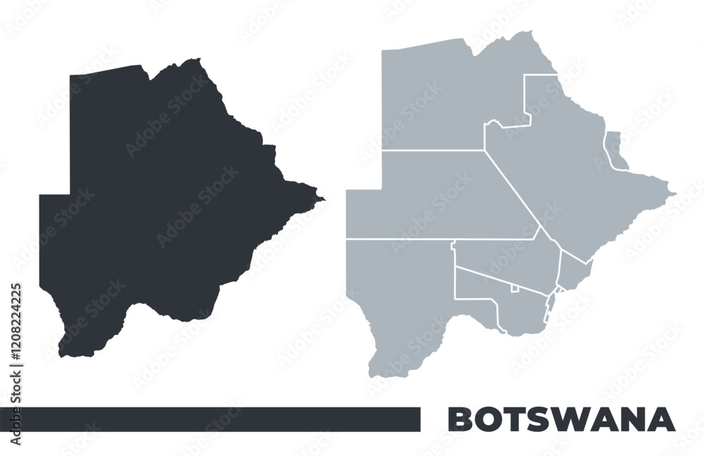 Fototapeta premium Botswana flat and border outline vector maps