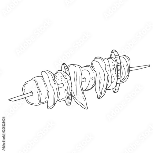 Shish kebab in hand drawn sketch style, vector illustration isolated on white background.