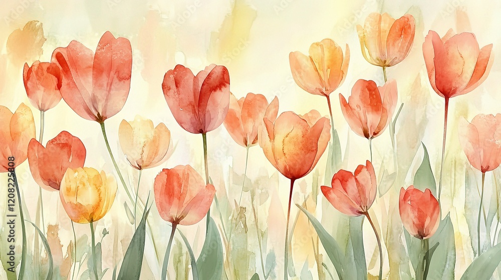 Elegant Floral Background with Delicate Tulips in Soft Colors Elegant Floral Background with Delicate Tulips in Soft Colors
