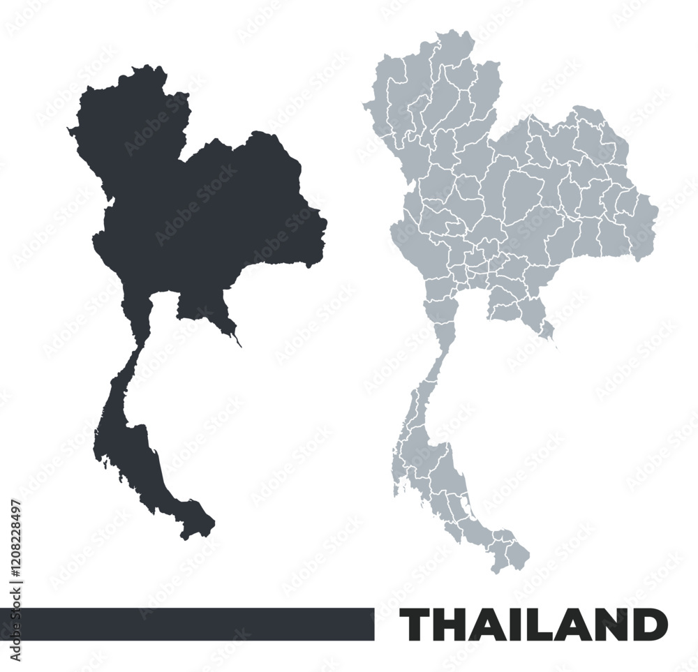 Obraz premium Thailand flat and border outline vector maps