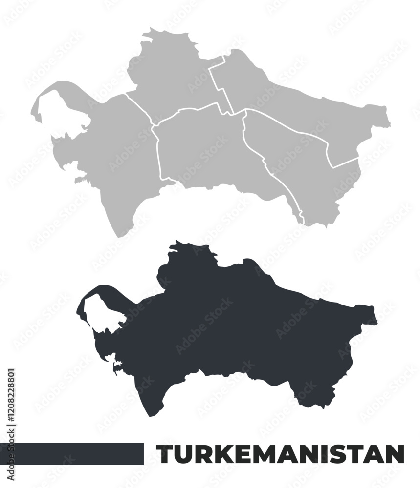 Obraz premium Turkmenistan flat and border outline vector maps