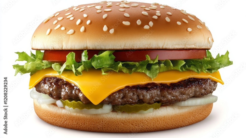 Juicy Cheeseburger Delight - A mouthwatering cheeseburger with sesame seed bun, melted cheese, lettuce, tomato, onion, and pickles. Perfect for food blogs and menus. Juicy Cheeseburger Delight - A mouthwatering cheeseburger with sesame seed bun, melted cheese, lettuce, tomato, onion, and pickles. Perfect for food blogs and menus.